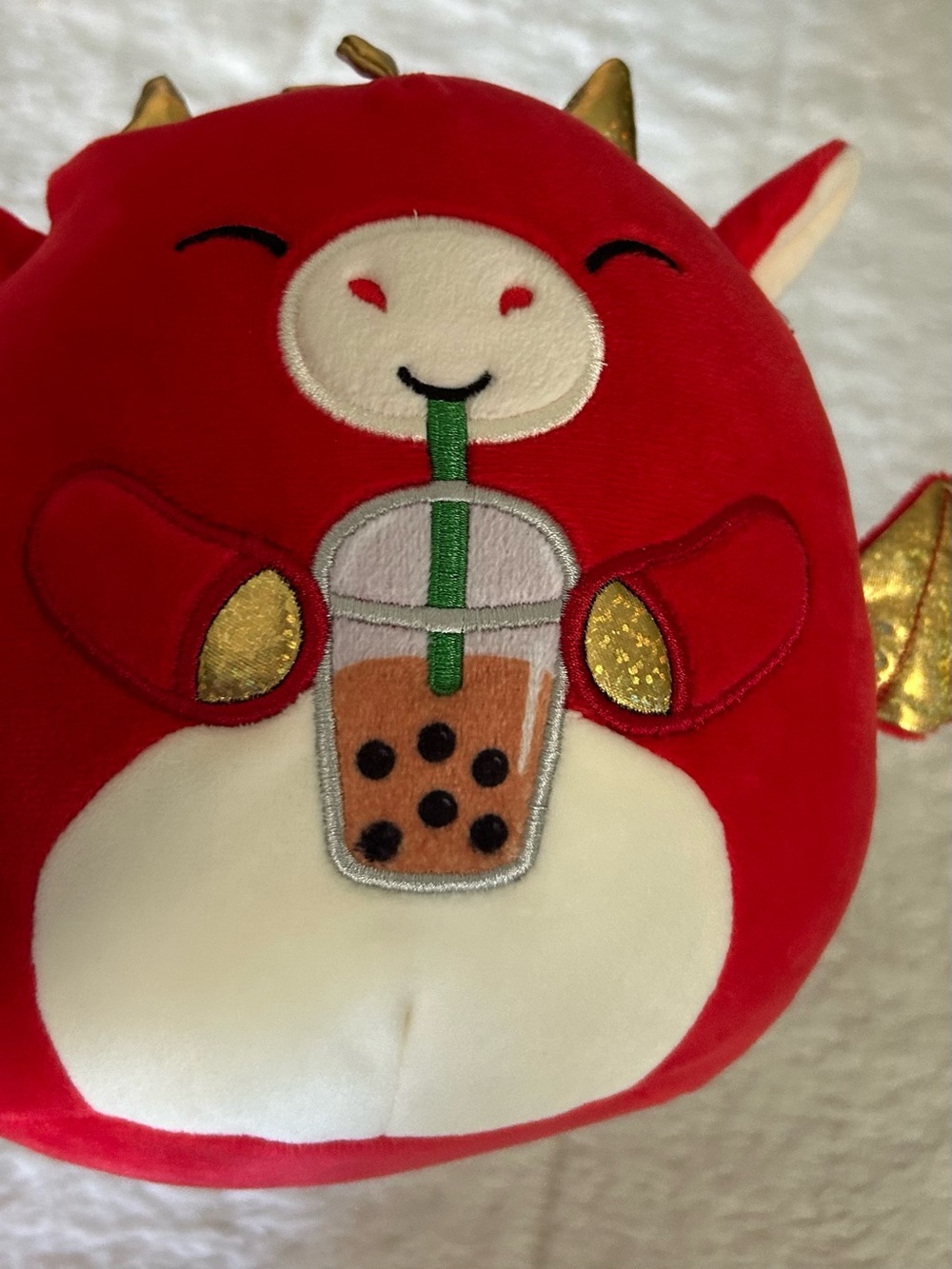 KellyToy Squishmallow Baiden Red Boba Drinking Dragon Plush 12" New